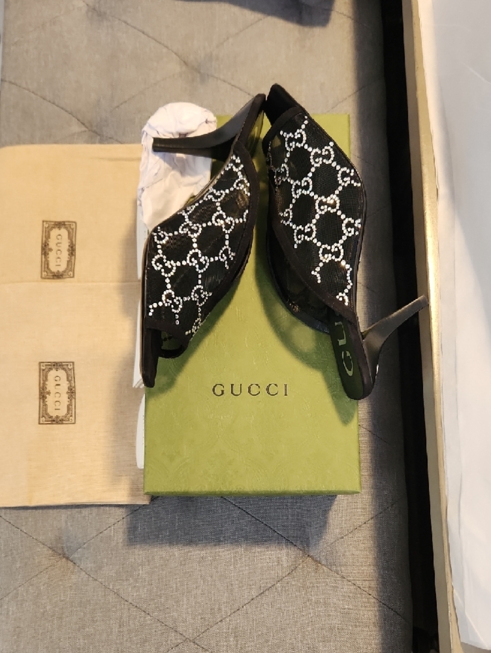 Gucci Black Crystal-Patterned Open-Toe Heels - Picture 4 of 13
